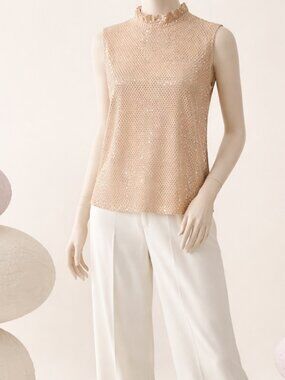 Nanette‎ Lepore Sleeveless High Collar Sequined Pink Blouse in Size Large…